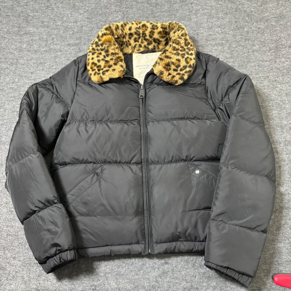 Vintage Denim & Supply Ralph Lauren Down Filled Puffer Jacket RARE Leopard M